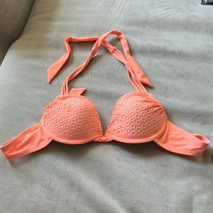 Xhilaration bikini top size M, EUC coral neon color, ties at neck…